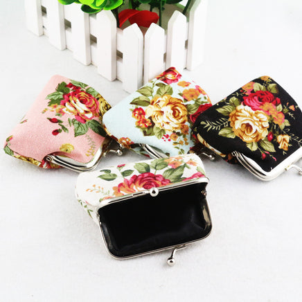 Canvas Rose Mini Coin Purse Women's Fabric Buckle Coin Bag Cute Small Purse - Fun Gifts & More