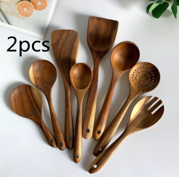 Thailand Teak Natural Wood Tableware Spoon Ladle Turner Long Rice Colander Soup Skimmer Cooking Spoons Scoop Kitchen Tool Set - Fun Gifts & More