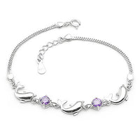 925 Sterling Silver Bracelet Wholesale, Dolphin Amethyst Bracelet, Women's Short Silver Jewelry - Fun Gifts & More