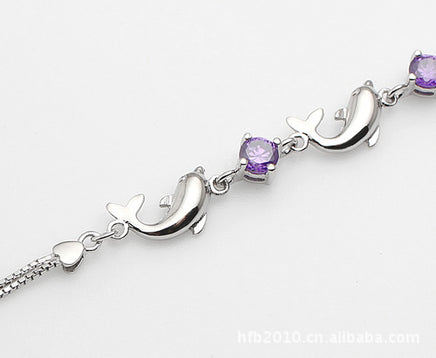 925 Sterling Silver Bracelet Wholesale, Dolphin Amethyst Bracelet, Women's Short Silver Jewelry - Fun Gifts & More