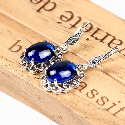 Vintage S925 Sterling Silver Sapphire Earrings - Fun Gifts & More