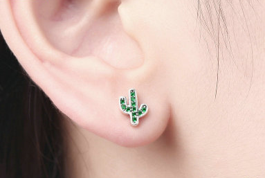 Green Cactus Sterling Silver Earrings - Fun Gifts & More