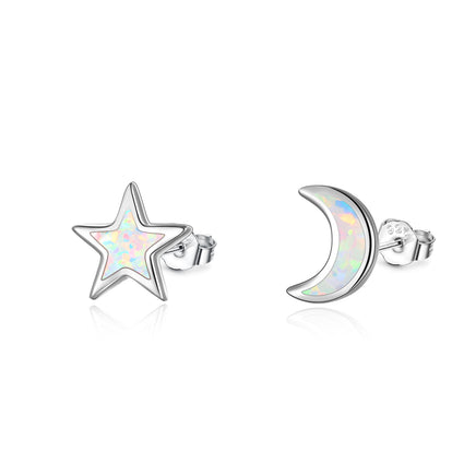 Star Moon Earrings 925 Sterling Silver Celestial Asymmetrical Earrings - Fun Gifts & More