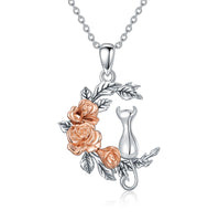 Cat Necklace Cat Rose Jewelry for Cat Lover Sterling Silver as Gifts for Women - Fun Gifts & More