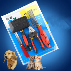 Dog Grooming Four-piece Comb Brush Nail Scissors File Cleaning Kit - Fun Gifts & More