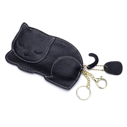 Cat Ultra-thin Coin Purse Genuine Leather Internet Celebrity Key Bag - Fun Gifts & More