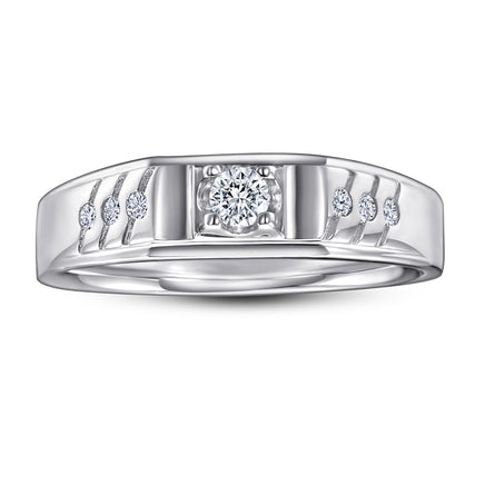 Sterling Silver Ring Platinum Plated Men's Zircon Ring - Fun Gifts & More