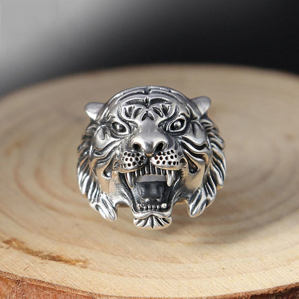 Chiba Personality Retro Thai Silver Men's Tiger Head Ring - Fun Gifts & More