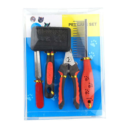 Dog Grooming Four-piece Comb Brush Nail Scissors File Cleaning Kit - Fun Gifts & More