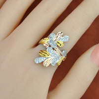 Sterling Silver Color Silver Ring Color Gold Ring Index Finger Leaf Ring - Fun Gifts & More