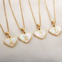 26 Letter Heart-shaped Necklace White Shell Love Clavicle Chain Fashion Personalized Necklace For Women Jewelry Valentine's Day - Fun Gifts & More