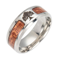 Asgard Crafted Handcrafted Stainless Steel Celtic Tree Of Life And Wood Inset Wedding Ring - Fun Gifts & More