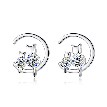 Star Moon Cat Earrings Women's Sterling Silver Earrings - Fun Gifts & More