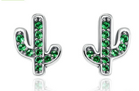 Green Cactus Sterling Silver Earrings - Fun Gifts & More