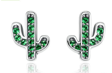 Green Cactus Sterling Silver Earrings - Fun Gifts & More