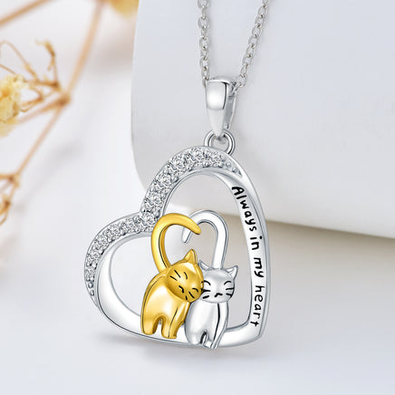 Cat Necklace Cat Rose Jewelry for Cat Lover Sterling Silver as Gifts for Women - Fun Gifts & More