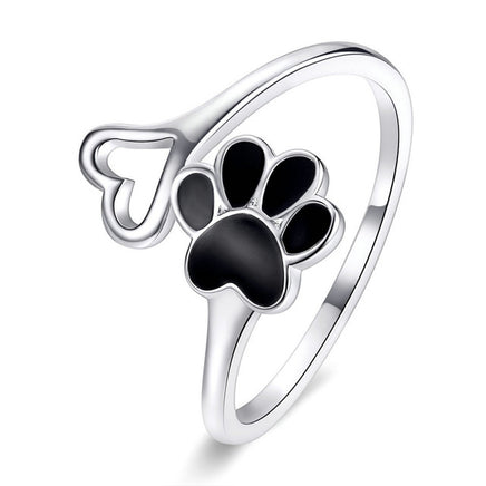 Sterling silver ring cute pet paw print - Fun Gifts & More