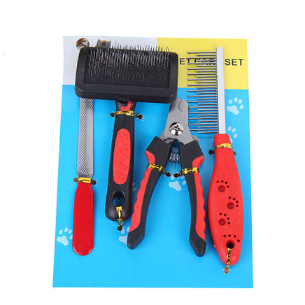 Dog Grooming Four-piece Comb Brush Nail Scissors File Cleaning Kit - Fun Gifts & More