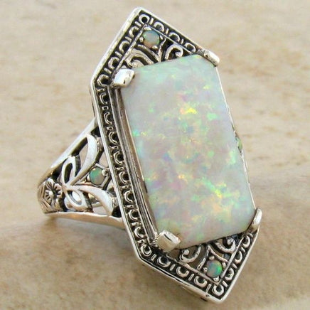 New Product Square White Opal Antique Silver Ring - Fun Gifts & More