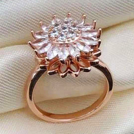 Rotating SUNFLOWER Full Diamond Sunflower Ring - Fun Gifts & More