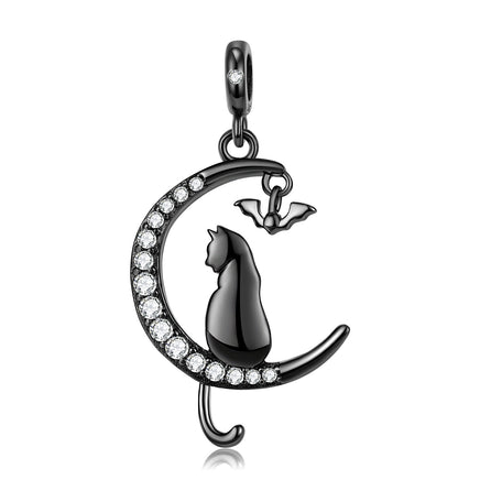 Simple Black Moon Cat Girl Fashion Versatile S925 Sterling Silver Zirconium Necklace - Fun Gifts & More