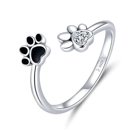 Sterling silver ring cute pet paw print - Fun Gifts & More