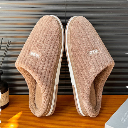 Solid Color Simple Cotton Slippers Winter Non-slip Home Warm Plush Slippers Household Indoor Couple Women's House Shoes - Fun Gifts & More