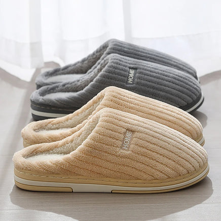 Solid Color Simple Cotton Slippers Winter Non-slip Home Warm Plush Slippers Household Indoor Couple Women's House Shoes - Fun Gifts & More