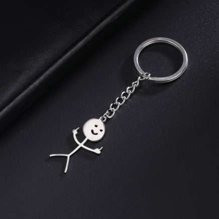 Cute Hollowed-out Smiling Face Figurine Pendant Stainless Steel Key Chain - Fun Gifts & More