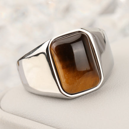 Titanium Tiger Ring Simple Style Stainless Steel Tiger Eye Stone Jewelry - Fun Gifts & More