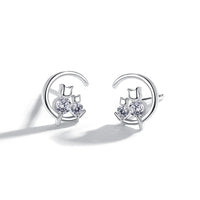 Star Moon Cat Earrings Women's Sterling Silver Earrings - Fun Gifts & More