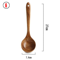 Thailand Teak Natural Wood Tableware Spoon Ladle Turner Long Rice Colander Soup Skimmer Cooking Spoons Scoop Kitchen Tool Set - Fun Gifts & More