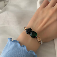 925 Silver Geometric Green Crystal Bracelet Female Unique Design Retro Light Luxury Fashion Popular Jewelry - Fun Gifts & More