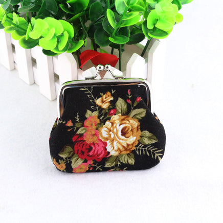 Canvas Rose Mini Coin Purse Women's Fabric Buckle Coin Bag Cute Small Purse - Fun Gifts & More