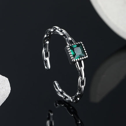 S925 Sterling Silver Emerald Zircon Chain Ring - Fun Gifts & More