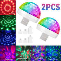 2x USB Mini Disco DJ Ball Car Party Atmospher Light Bar Colorful Sound Activated - Fun Gifts & More