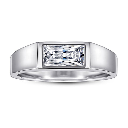 Sterling Silver Ring Platinum Plated Men's Zircon Ring - Fun Gifts & More