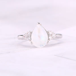 Natural Semi-Precious Moonstone Ring Simple - Fun Gifts & More