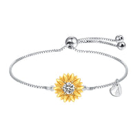 Sunflower Bracelets with Initial A Sterling Silver Sunflower Gifts for Women Girls Sunflower Jewelry - Fun Gifts & More