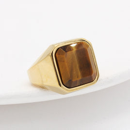 Men's Fashion Simple Square Gem Tiger Eye Ring - Fun Gifts & More