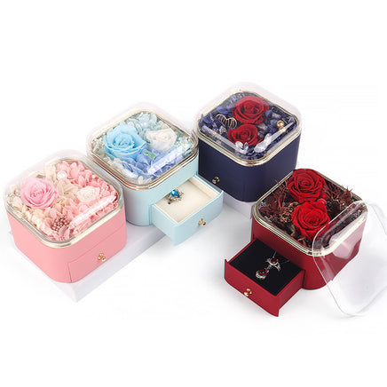 Valentines Day Rose Flower Drawer Jewelry Box Earrings Ring Necklace Storage Valentine's Day Gift Box Romantic Jewelry Packaging Box - Fun Gifts & More