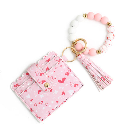 Love Polyurethane Card Holder Silica Gel Key Chain European And American Printed Silicone Beads Bracelet Women's Wallet - Fun Gifts & More