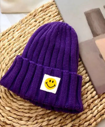 Baby Toddler Ribbed Knit Smile Face Beanie - Fun Gifts & More