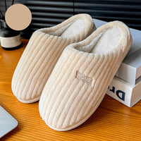 Solid Color Simple Cotton Slippers Winter Non-slip Home Warm Plush Slippers Household Indoor Couple Women's House Shoes - Fun Gifts & More