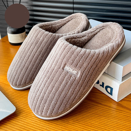 Solid Color Simple Cotton Slippers Winter Non-slip Home Warm Plush Slippers Household Indoor Couple Women's House Shoes - Fun Gifts & More