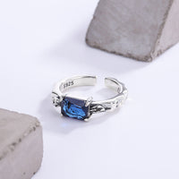 S925 Sterling Silver Treasure Square Blue Zirconium Ring Small Design Treasure - Fun Gifts & More