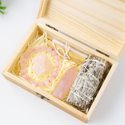 Natural Crystal Amethyst Wooden Box Set Gift Box - Fun Gifts & More