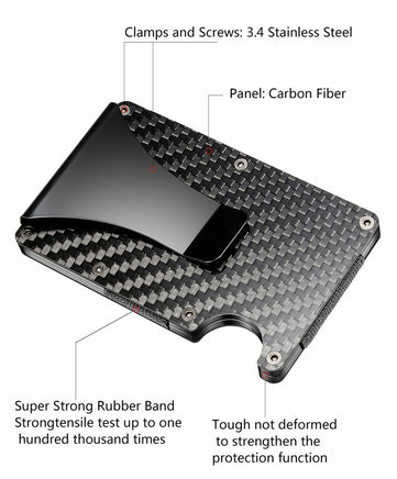 Carbon Fiber Blocking Slim Money Clip RFID Card Holder Metal Men Wallet Gift - Fun Gifts & More