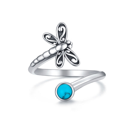 925 Sterling Silver Dragonfly Open Ring Turquoise Cute Animal Jewelry - Fun Gifts & More