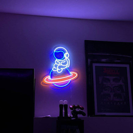 Planet Shape Astronaut Spaceship Neon Wall Light - Fun Gifts & More